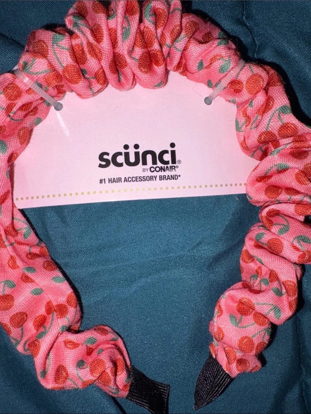 scunci Pink Cherry Print Headband and Flower Clip Set